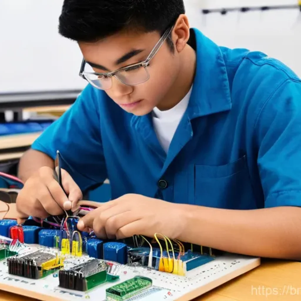 전자기기 실기 시험 체험기 - **Prompt 1: The Initial Spark of Discovery**
"A bright, well-organized electronics lab. A young ...