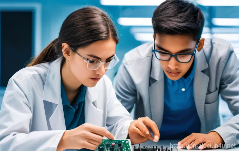 전자기기 실기 시험 체험기 - **Prompt 1: The Initial Spark of Discovery**
    "A bright, well-organized electronics lab. A young ...