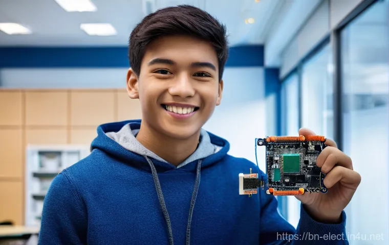 전자기기 실기 시험 체험기 - **Prompt 2: Collaborative Problem-Solving in the Lab**
    "An interactive scene in a modern electro...