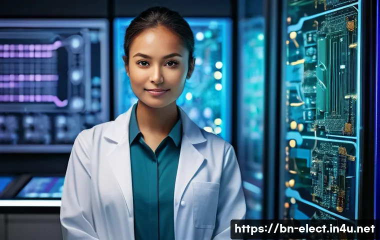 전자기기 자격증 취득 후 진로 - The Visionary Electronics Engineer**
A diverse, confident electronics engineer, male or female, dres...